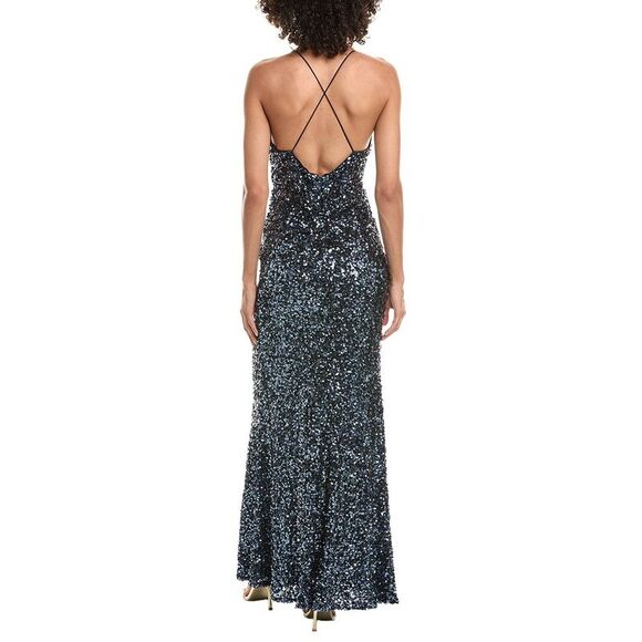 Halston Womens  Manon Sequin Gown, Blue - Picture 2 of 3